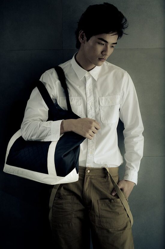 Male model in white long sleeve portrait photoshoot