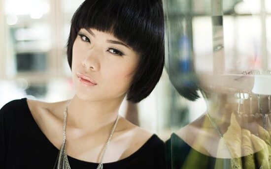 Female model short haircut fashion studio portrait