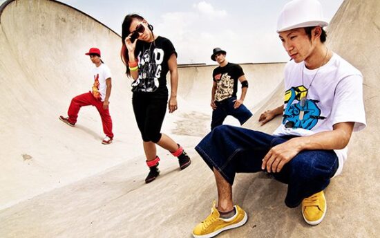 A group fashion photoshoot in casual outfits