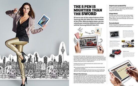 Female model holding tablet photoshoot
