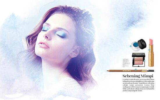 Female model with creative makeup products photoshoot