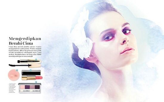Female model with creative makeup products photoshoot