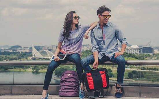 Travel lifestyle couple photography with luggage