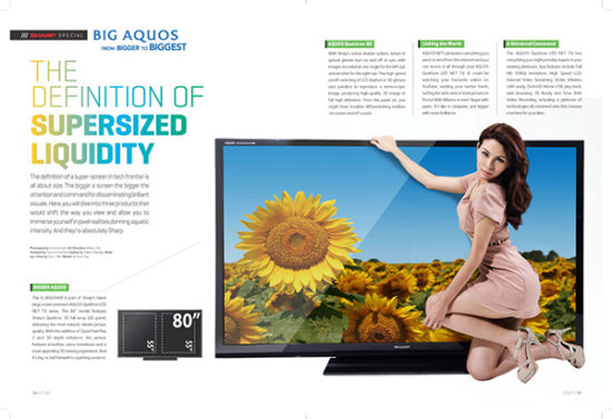 Editorial gadget magazine with female and television