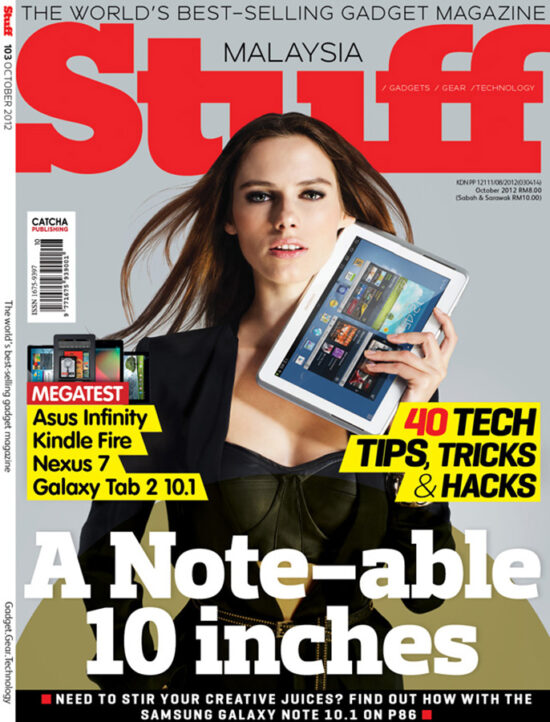 STUFF Magazine gadget cover photoshoot with female model