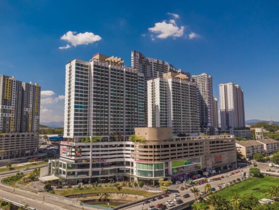 Mall & Condominium with blue sky city background