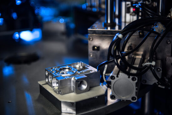 Close-up of precision manufacturing machinery