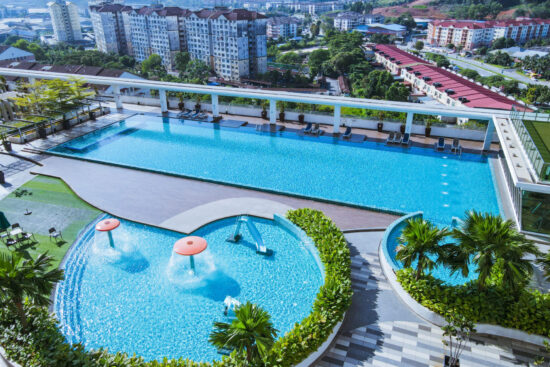 Swimming pool view at residential condominium