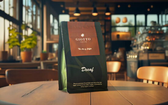 Giotto coffee bag with packaging design – product branding photography.